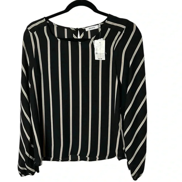 Ricki s Y2K, NWT,Striped black and white blouse.
sheer,elastic cuffs,academia - Picture 1 of 15
